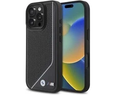 BMW BMHMP16L23 PUCPK Apple iPhone 16 Pro 6.3″ juodos spalvos kietas dėklas M Perforated Twisted Line MagSafe