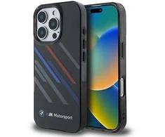 BMW BMHCP16L23HTRAK Apple iPhone 16 Pro 6.3" juodos spalvos harddėklas Motorsport IML Random Stripes