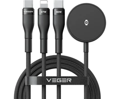 Cable 3in1 USB C to Lightning / Typ C / iWatch / SAM Watch VEGER 3A 92W V730 1,5 m juodas