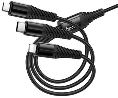 Laidas 3in1 USB C / USB A į Lightning + USB C + Micro USB Hoco 1 m X123 juodas