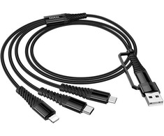 Laidas 3in1 USB C / USB A į Lightning + USB C + Micro USB Hoco 1 m X123 juodas