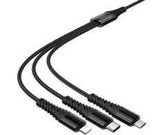 Laidas 3in1 USB C / USB A į Lightning + USB C + Micro USB Hoco 1 m X123 juodas