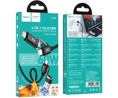 Kabelis 4w1 USB A/USB C į USB C/Lightning Hoco 3A 60W 1,2 m U155 juodas