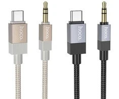 Kabelis AUX Jack 3,5 mm (kištukas) į USB C (kištukas) Hoco 1 m UPA32B auksinis