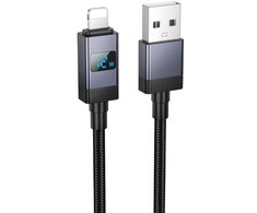 USB A tipo į „Lightning“ maitinimą maitinantis kabelis Hoco 2,4A su ekranu 1 m X118 juodas