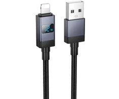 USB A tipo į „Lightning“ maitinimą maitinantis kabelis Hoco 2,4A su ekranu 1 m X118 juodas
