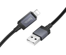 USB A tipo į „Lightning“ maitinimą maitinantis kabelis Hoco 2,4A su ekranu 1 m X118 juodas