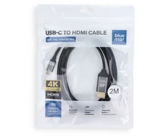 BlueStar Cable USB C to HDMI Blue Star 4K 60Hz - High Speed, HDR, ARC, Ethernet, AWM, 2m juodas