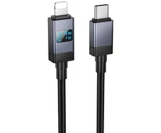 USB C į Lightning laidas Hoco PD 27W su ekranu 1 m X118 juodas
