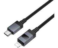 USB C į Lightning laidas Hoco PD 27W su ekranu 1 m X118 juodas