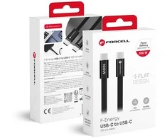Cable USB C to USB C Forcell F-Energy QC4.0 PD 5A 100W Cafule Flat 1,2 m CCFN23 juodas
