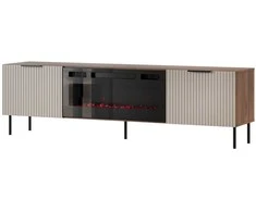 Laikiklis Cama Meble ALMERA TV cabinet 180.5x42x52.5 walnut/cashmere + juodas fireplace