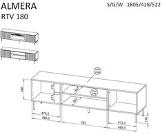 Laikiklis Cama Meble ALMERA TV cabinet 180.5x42x52.5 walnut/cashmere + juodas fireplace