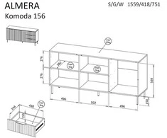 Cama Meble Cama Komoda 1 ALMERA 156x42x75 riešutmedžio/kašmyro spalvos