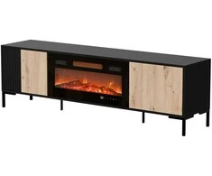 Laikiklis Cama Meble Televizoriaus Spintelė - Cama Merci 180 x 40 x 53,5 cm Juoda/Ąžuolas Artisan + Židinys