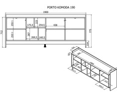 Cama Meble Cama PORTO 3D komoda 190x38x77 ąžuolas/juodas