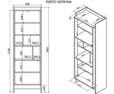 Cama Meble Cama PORTO 59x38x180 display cabinet oak/juodas