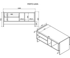 Cama Meble Lovos baldai Lova PORTO suolas/stalas 100x50x46 ąžuolas/juodas