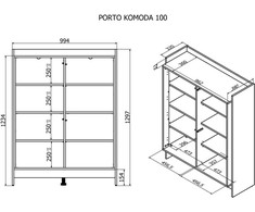Cama Meble PORTO Meble lova su komoda 100x38x130 ąžuolas/juodas