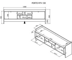 Laikiklis Cama Meble Cama RTV PORTO 2D cabinet 150x38x50 oak/juodas