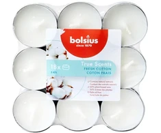 Žvakė, aromatinė Bolsius Fresh Cotton, 4 h, 18 vnt., Balta