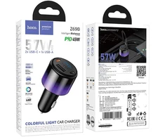 Automobilinis įkroviklis Hoco USB A + 2xUSB C PD QC3.0 57W Z69B juodas