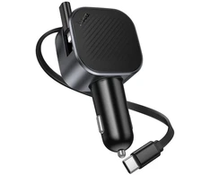 Automobilinis įkroviklis Hoco USB A + USB C PD QC3.0 45W su ištraukiamu kabeliu USB C Z68 juodas