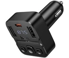 Automobilinis „Bluetooth“ siųstuvas Hoco USB A + USB C QC PD 35W E87 juodas