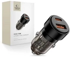 „Tech Protect CC03“ 2 prievadų PD75W automobilinis įkroviklis - juodas