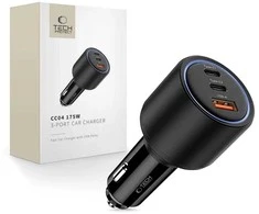„Tech Protect CC04“ 3 prievadų PD175W automobilinis įkroviklis - juodas