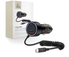 Tech Protect CC05 automobilinis įkroviklis su 2 prievadais, PD60 W, USB-C laidas - Juodas