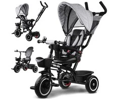 Tiny Bike Vaikiškas dviratukas trójkołowy mažylis dviratis 3w1 su daszkiem obracany