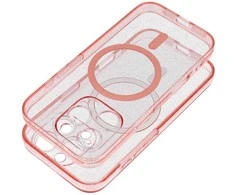 Dėklas Oem Case for iPhone 16 Clear Mag Cover (STR / CAMERA PROTECTION) compatible with MagSafe pink glitter