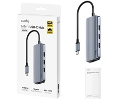 Cudy UH606 laptop dock/port replicator Wired USB 3.2 Gen 1 (3.1 Gen 1) Type-C Pilkas, Sidabrinis