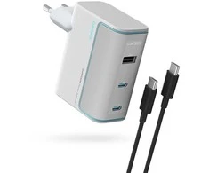 Cuktech AD1003EU 100W GaN 2x USB-C + USB-A sieninis įkroviklis su laidu - Baltas
