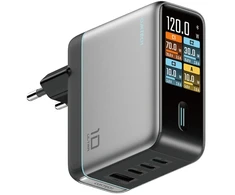 Cuktech AD1204U 120W Wall Charger with Ekranas and USB-C Cable - Sidabrinis