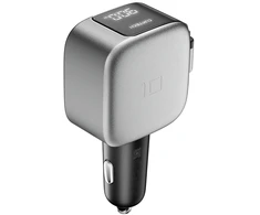 Cuktech CC903P 100 W automobilinis įkroviklis su ekranu ir 70 cm ištraukiamu USB-C laidu – pilkas