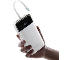 Cuktech LPB252N 120 W 25000 mAh išorinė baterija su integruotu USB-C laidu – balta