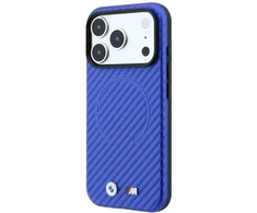 BMW M anglies pluošto rašto MagSafe dėklas, skirtas iPhone 17 Pro / 18 Pro - Mėlyna