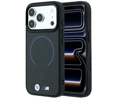 Dėklas BMW M Kevlar Mėlyna Print Ring Metal Logo MagSafe Case for iPhone 18 Pro Max / 17 Pro Max - Juodas