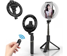 Elight Q07 profesionālais selfie nūja (garums max 90cm) ar gredzenu LED gaismu / statīvu / slēdža pogu Melna