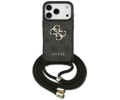 Dėklas Guess 4G Big Logo Cord Stap Crossbody skirtas Apple iPhone 17 Pro juodos spalvos