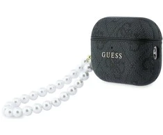 Guess PU 4G Classic Logo Pearl Strap dėklas skirtas Apple AirPods Pro 3 juodos spalvos