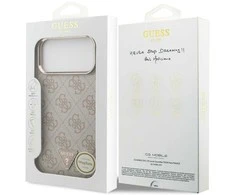 Guess PU Leather 4G Triangle Logo Gold Frame MagSafe dėklas skirtas Apple iPhone 17 Pro Max rožinės spalvos