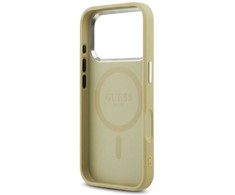 Dėklas „Guess“ blizgantis trikampio formos logotipas su „MagSafe“ dėklu, skirtu „iPhone 17 Pro“ – auksinis