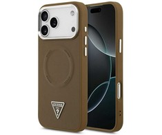 GUESS dėklas, skirtas IPHONE 17 Pro, suderinamas su MagSafe GUHMP17LPSDTSCMW (PU su trikampio logotipu), rudas