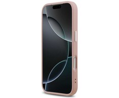 GUESS dėklas, skirtas IPHONE 17 Pro, suderinamas su „MagSafe“ GUHMP17LPFGTSCMP (PU blizgučiai su trikampio logotipu), rožinis