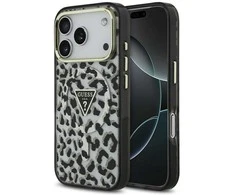 GUESS dėklas, skirtas IPHONE 17 Pro, suderinamas su MagSafe GUHMP17LHLEGTGLK (PC TPU su leopardo rašto blizgučiais), juodas
