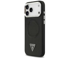 Guess PU Leather Triangle Logo MagSafe dėklas skirtas Apple iPhone 17 Pro juodos spalvos