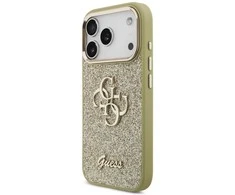 Dėklas GUESS case for IPHONE 17 Pro GUHCP17LHG4SGCD (Fixed Glitter Big 4G Metal Frame) auksinis